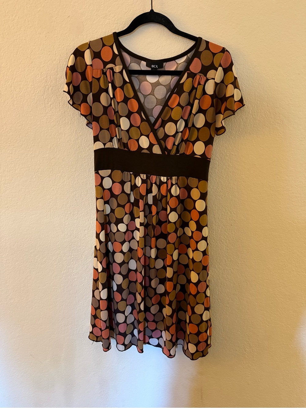 BCX Brown Multi Polka Dot Wrap Dress